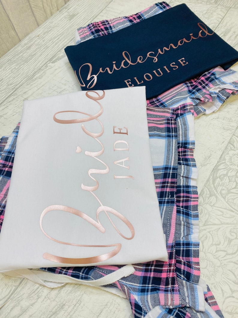 Jolie Personalised Bridal Party Pyjamas 9 Colours Baby Child and Adult Matching Pyjamas Bridesmaid Flower Girl Bride Mother of Bride PJ's image 7