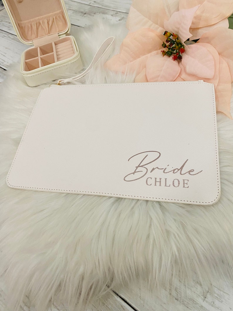 Personalised Clutch, Various Colours Bridesmaid bag, maid of honour, mother of the Bride, personalised gift bag, sage green wedding image 4