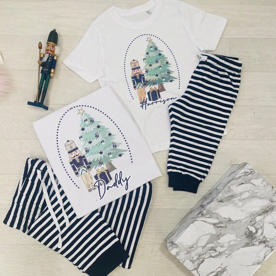 Navy Nutcracker XMAS Matching Family Personalised Christmas Stripe P J Sets N B Mens XXL Xmas Pjs Navy Family Sets Matching Xmas Etsy UK