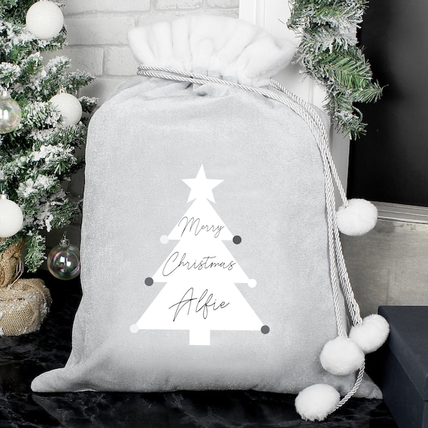Personalised Grey Luxury Christmas Santa Sack Gift Sack - Grey White matching mum dad baby child stockings santa sacks Christmas with pj