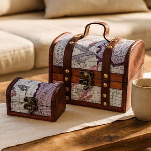 Vintage Map Storage Boxes Handcrafted Decorative Organizer Set