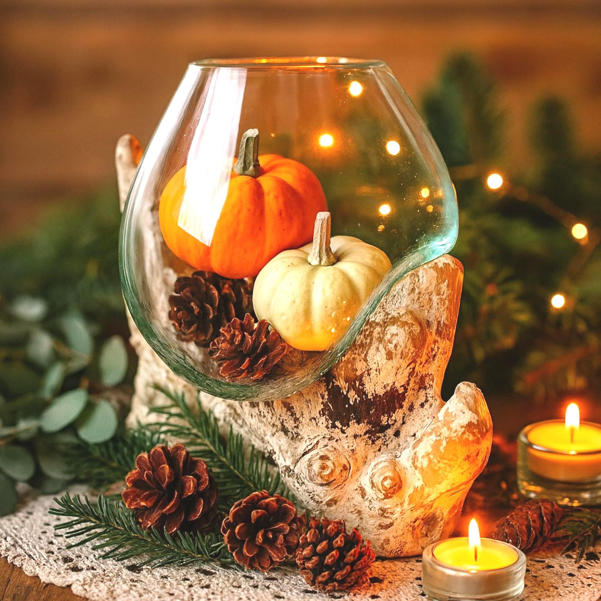 Molten Glass Bowl on Whitewash Wood Base Coastal Wedding Table