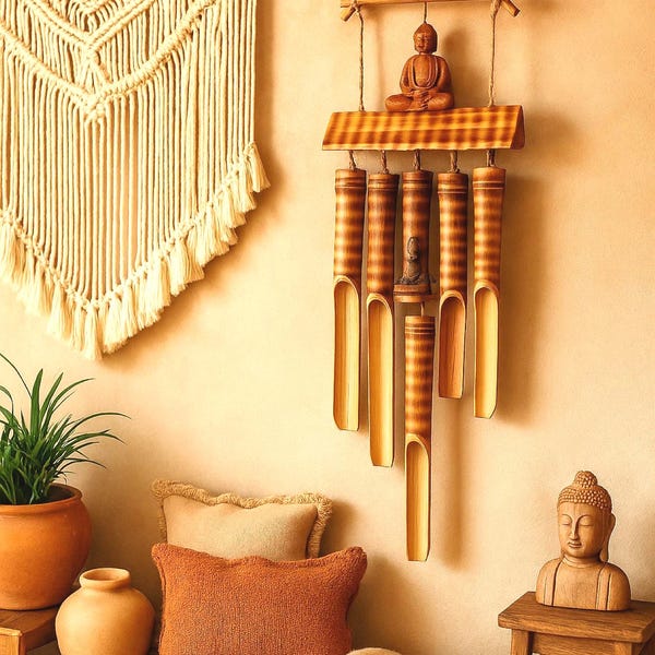 Buddha Wind Chime Bamboo Temple Garden Decor Meditation Hanging Ornament