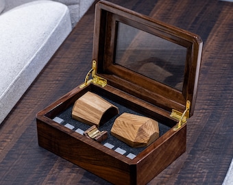 Handcrafted Walnut Whiskey Decanter Box Set, Oak Glasses, Whiskey Stones