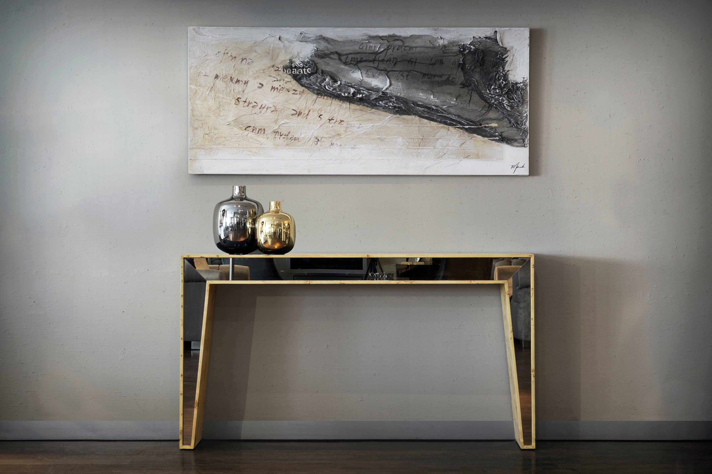 Table Console Mapa Burl, Table de Couloir Moderne, Décor Table Console, Étroite, Haute Finition Bril