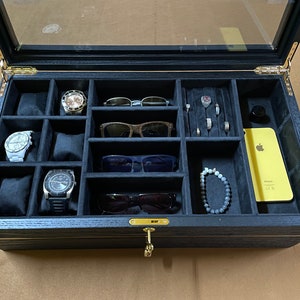 Joyero de madera hecho a mano: Vitrina para relojes y gafas