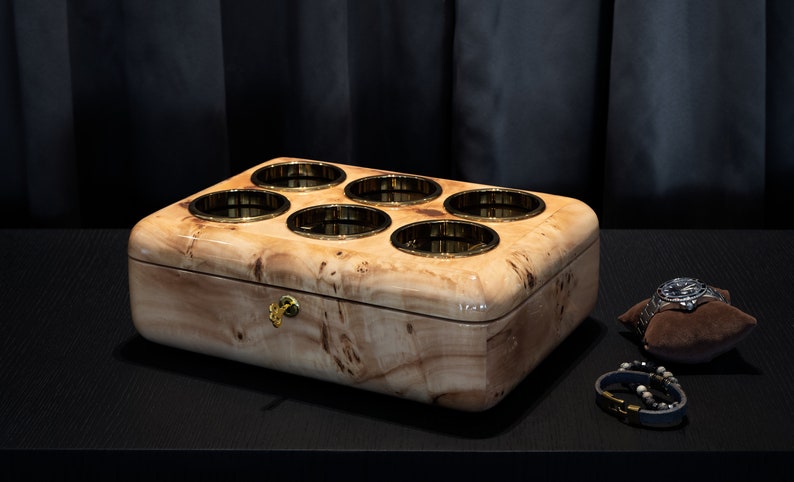 Mapa burl watch organizer for six watch
