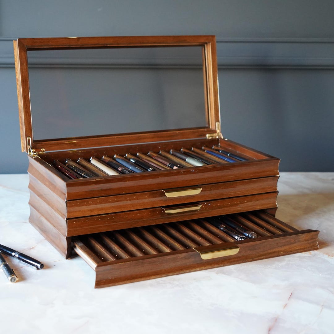 Handmade Walnut Pen Box: 3-drawer Luxury Desk Organizer - Etsy