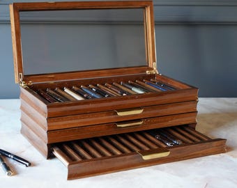 Handmade Walnut Pen Box: 3-Drawer Luxury Desk Organizer