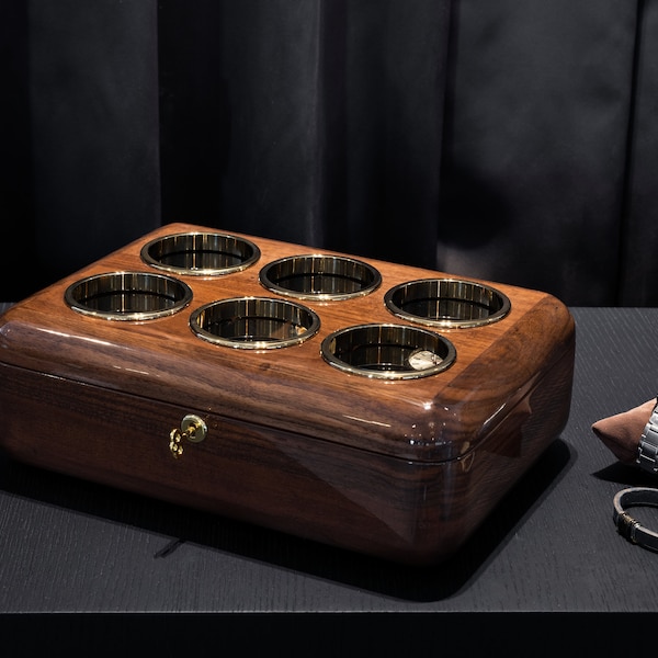 Walnut Wood Watch Box for 6: Luxury Watch Organizer
