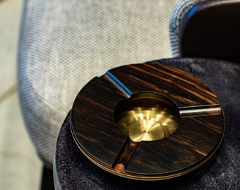 Ebony Cigar Ashtray, Luxury Stainless Steel Tray, Cigar Gift