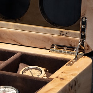 mapa burl watch box close hinge detail