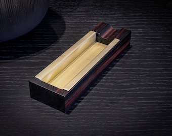 Ebony Wood Cigar Tray with Satin Brass, Luxury Ashtray