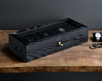 Luxury Black Oak Watch Case, Gift For Men, Birthday Gift, Large Watch Holder, Watch Storage, Luxury , Wooden Watch Box, Valentines day gift