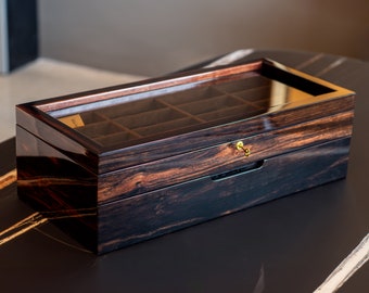 Ebony Wood Eyewear Organizer: 16-Compartment Sunglasses Display Case
