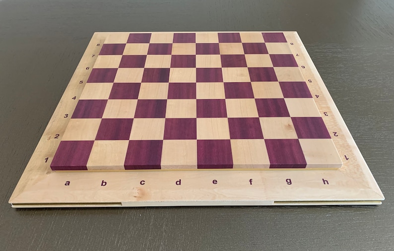 perspektive for all board , you can see the letters and the numbers engraved to mapple and filled with purple heart wood.