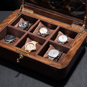 Luxury Watch Box Gift for men, Small Watch holder, Wooden Watch case, Watch Storage for 6, Gift for her, Birthday Gift Idea, Valentines gift image 4