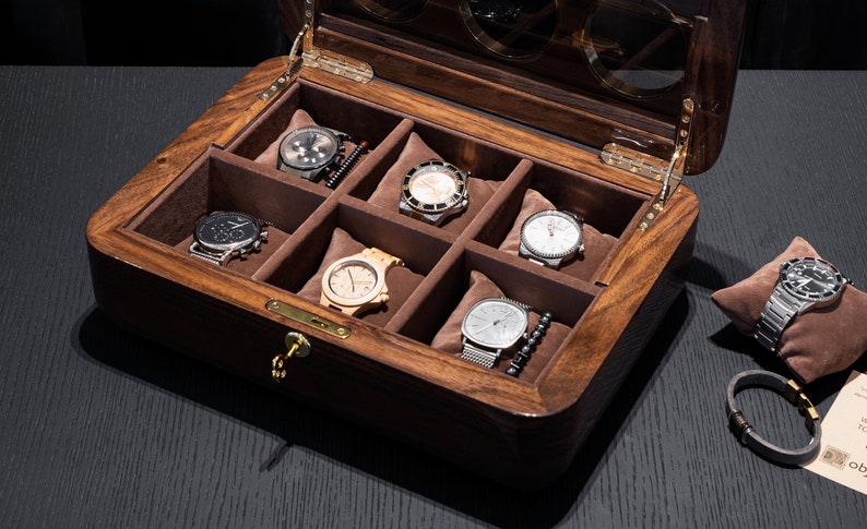 Luxury Watch Box Gift for men, Small Watch holder, Wooden Watch case, Watch Storage for 6, Gift for her, Birthday Gift Idea, Valentines gift image 4