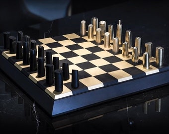 Handmade Unique Chess set, wooden and Brass Chess Board, Handmade Board Game Gift for Dad, Birthday Gift Ideas, Gift for Men, Valentines day