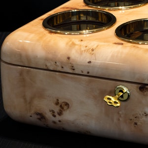 handmade luxury mapa burl watch box lock detail