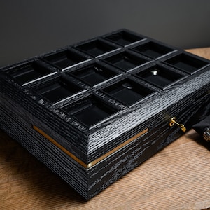 Black Oak Watch Box: Luxury Wooden Watch Storage for 12 Watches