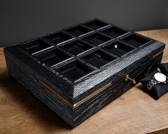Luxury Black Oak wooden Watch Box, Watch cabinet for men, Wooden Watch Storage,  Best Men Gifts, Watch organizer case, Christmas gift idea