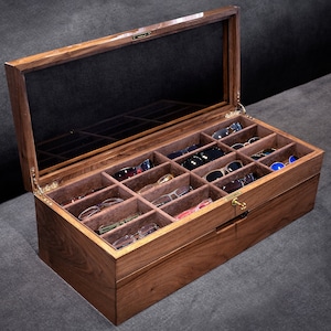 walnut eyeglasses box for 16 eyeglasses