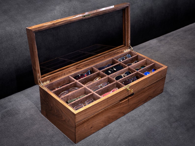 walnut eyeglasses box for 16 eyeglasses