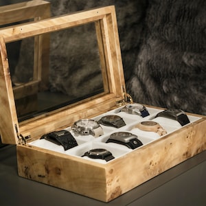 Scatola porta orologi in legno, porta orologi di lusso, custodia per orologi in legno, contenitore per orologi, organizer per orologi, regalo di compleanno, scatola porta orologi in legno, idea regalo di Natale