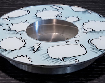 Glas-Zigarrenaschenbecher, Edelstahl, Pop-Art-Design