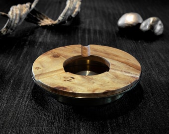 Mapa Burl Wood Cigar Ashtray, Stainless Steel, Man Cave Decor