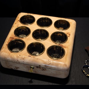 mapa burl luxury watch organizer for 9 watch top view with pillow and lock detail