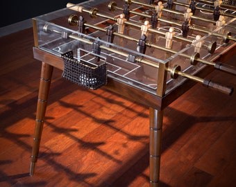 Walnut and Plexyglass Foosball Table, Wooden Transparent Handmade Luxury Foosball Table, Table Soccer for Luxury Home, Valentines day gift