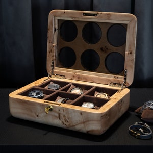 handmade luxury mapa burl watch case for 6 watch open cover