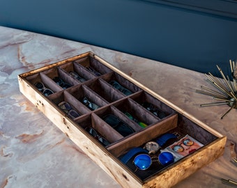 Handmade Walnut & Burl Wood Eyeglass Organizer: Stackable Drawer Set