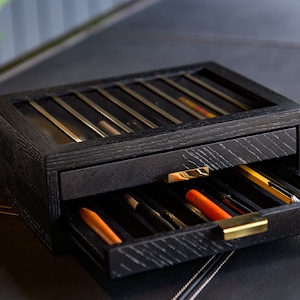 Pen Display Case with 3 Different Wood Option, Office Desk Organizer, Wooden Pen Holder, Office Gift Ideas, Pen hotel, Christmas gift idea