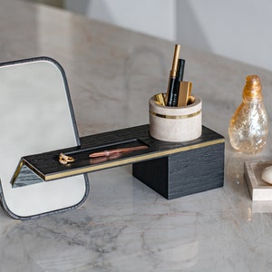 Wooden & Marble  Make Up Organizer Set, Makeup brush holder, Make Up Storage With Mirror, Bath Make Up Set, Beauty and Make-up Mirror