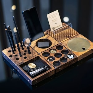 Organizador de mesa magnético Walnut: Kit modular para organização de escritório