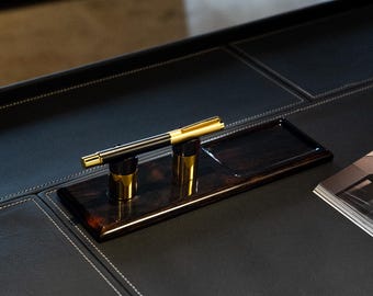 Handcrafted Wood Pen Holder & Fountain Pen Set – Walnut, Burl or Oak Desk Organizer