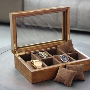 Watch Box Walnut, Watch holder, Wooden Watch case, Watch Storage, Luxury Watch Organizer, Birthday gift, Wood Watch Box, christmas gift