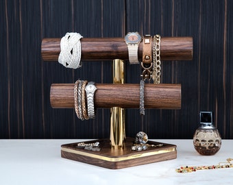 Luxury wood jewelry stand, Jewelry organizer stand, Bracelet,earring & ring display holder, Mothers day gift, T-Bar watch stand organizer,