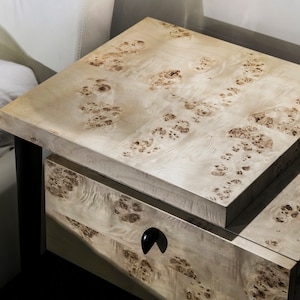 Mapa burl night stand set with drawers, Nightstand pair, Bedroom furniture, Handmade bedside table with drawer, End table