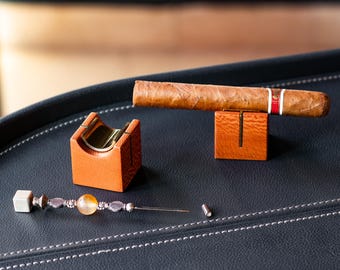 Sterling Silver Cigar Pick Set – Gemstone Nubber & Wood Rest