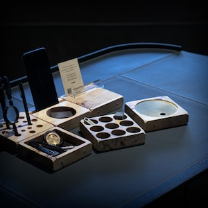 Walnut & Burl Wood Desk Organizer: Magnetic Modular Office Set