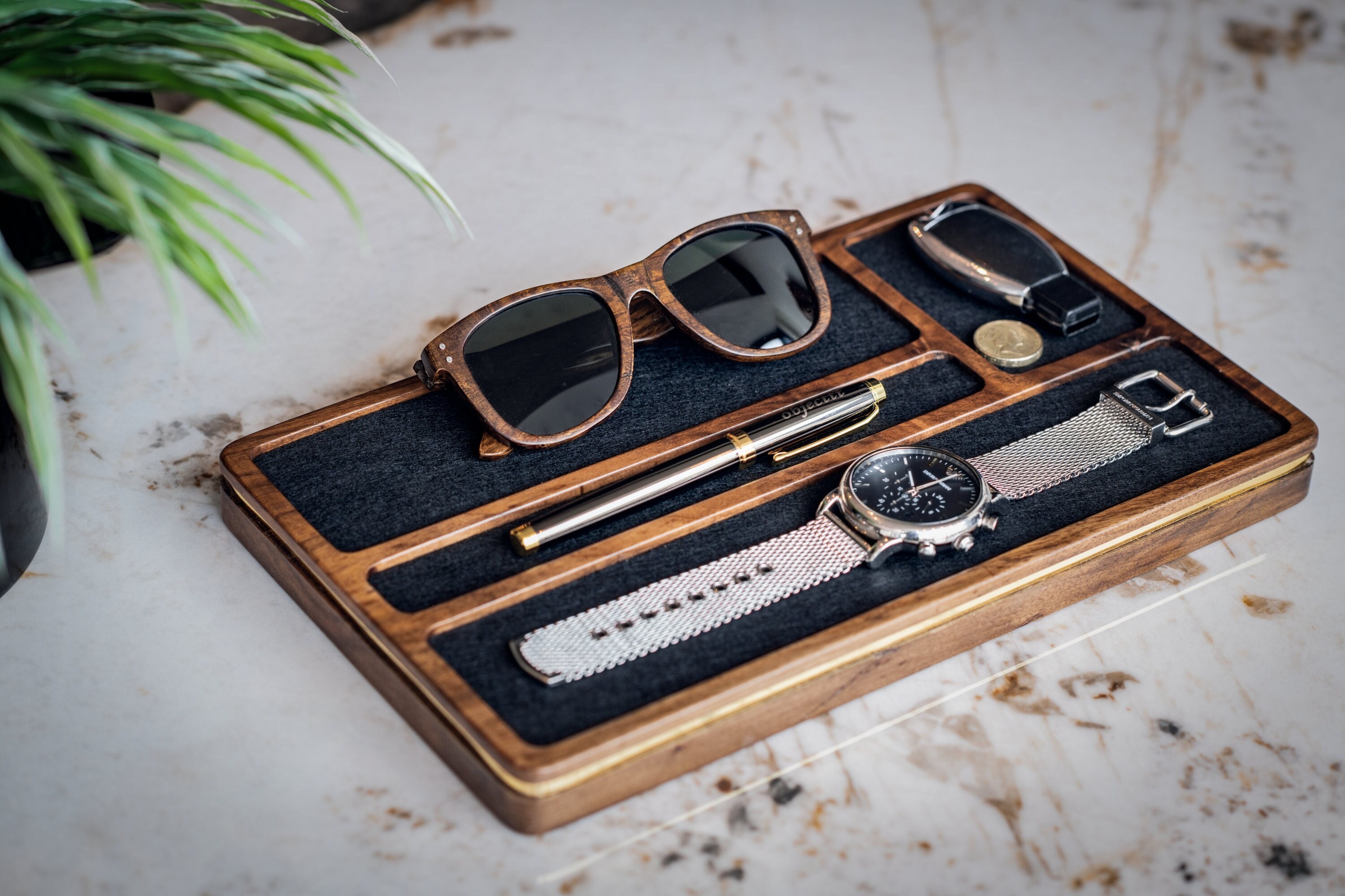 Walnut Wood Desk Organizer Accessories Tray