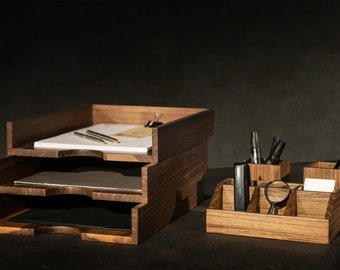 Office Desk Organizer Set, Massive Walnut office Organizer, Wooden Office Accessories, Office Gift Ideas, New Job Gift, Christmas gift idea