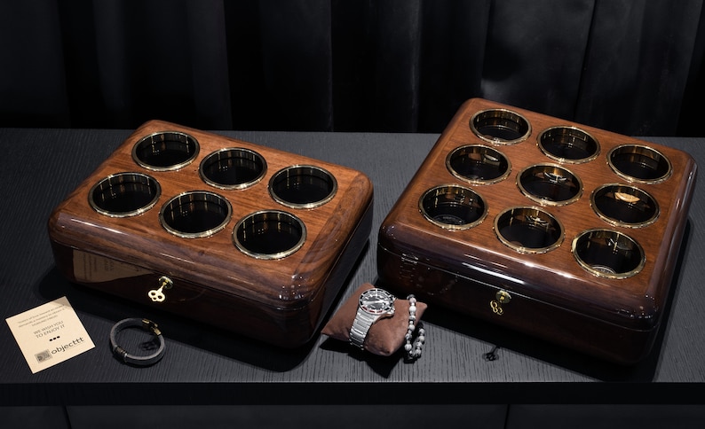 Walnut watch case for 6 and 9 watch set