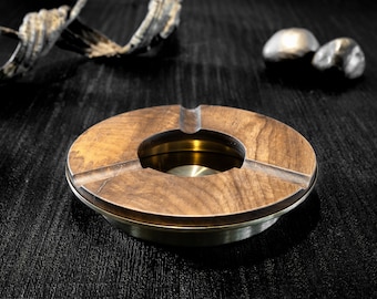 Walnut Cigar Ashtray, PVD Coated Stainless Steel, Luxury Cigar Tray