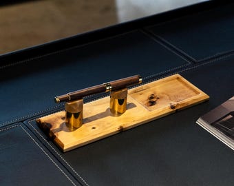 Luxury Wood Pen Holder Set – Mapa Burl, Walnut, or Oak Base