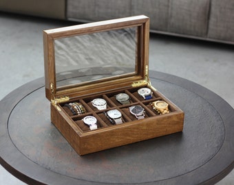Walnut Wood Watch Box , Watch Holder, Wooden Watch Case, Watch Storage, Luxury Watch Organizer, Birthday gift, valentines day gift,